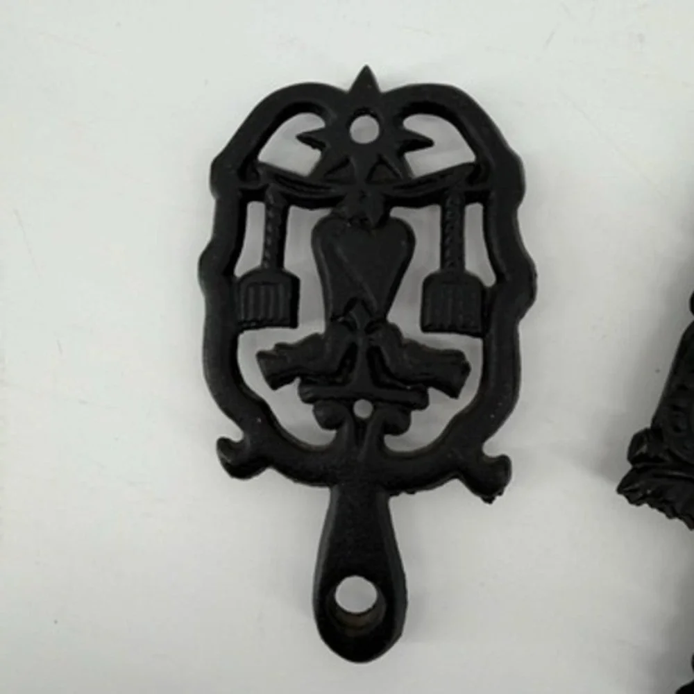 Vintage Black Cast Iron Trivet Set 5pc Pennsylvania Dutch Folk Art MT Series
